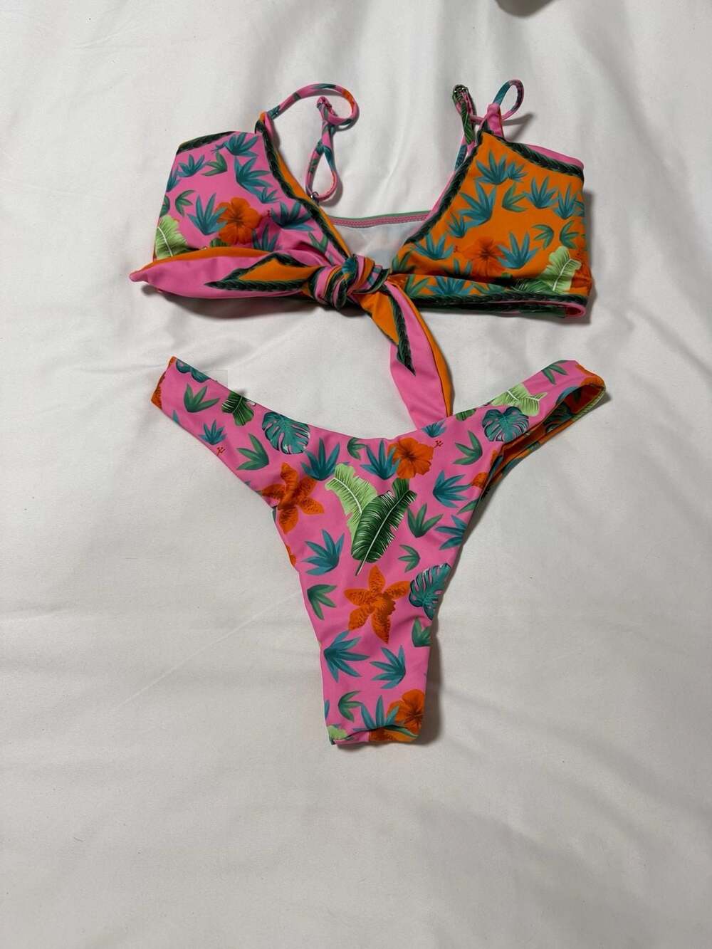 Tropical Floral Print Tie-Front Bikini Set